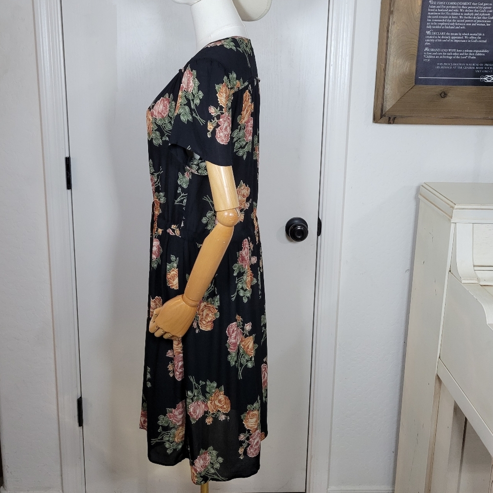 Christy Dawn Black Midi Dress with Pink and Peach Floral Print - Picture 5 of 11